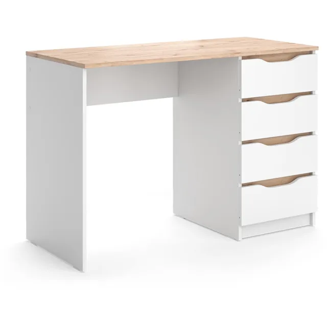 Vicco Bureau Ruben, Wit/Artisanaal eiken, 110 x 50 cm met 4 lades