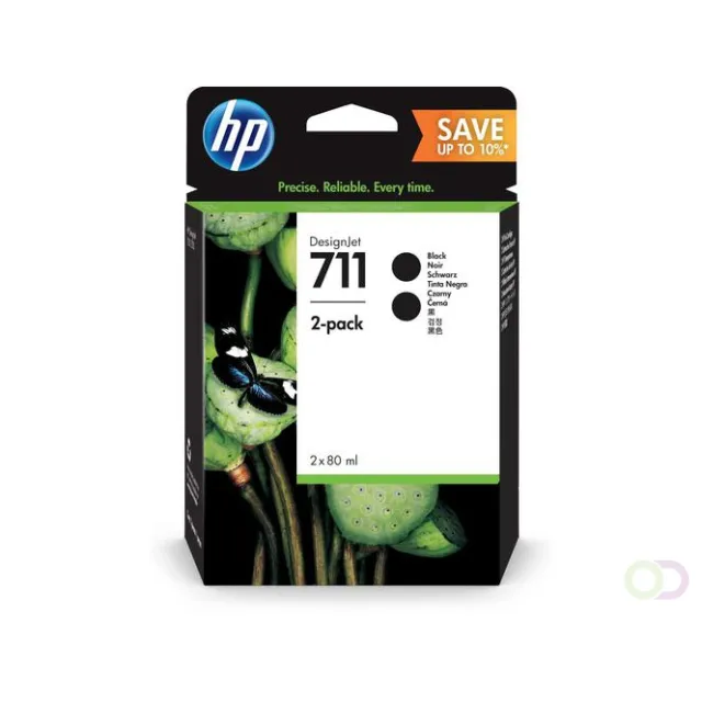 HP 711 2-pack DesignJet-inktcartridges, zwart (80 ml elk) (P2V31A) black