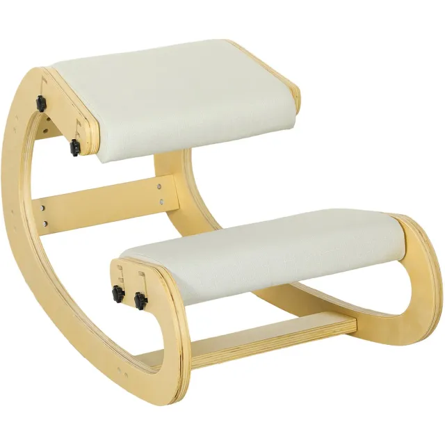 Homcom kniestoel berkenhout schommelfunctie - Ergonomische kniekruk verstelbaar - Cremewit Crème