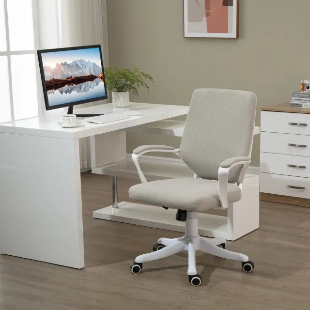 CHICFURN Bureaustoel - Hoogteverstelbaar - Met armleuningen - Beige