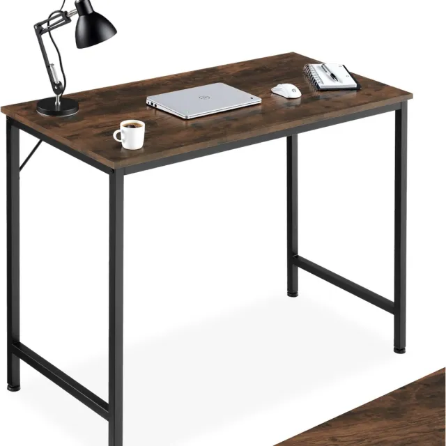 Tectake Bureau - Bureautafel - Computerbureau - Houten bureaublad - Industrieel design - Zwart metalen frame - Afmetingen (LxBxH) 80 x 50 x 75,5 cm - Donkerbruin