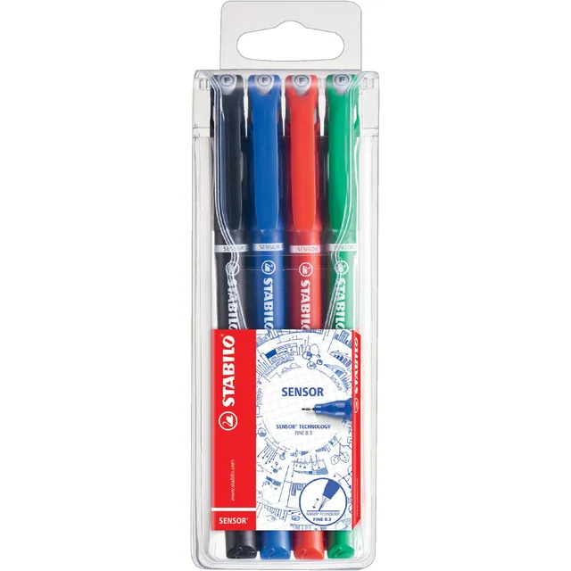 Stabilo Fineliner STABILO Sensor 189 fijn assorti etui à 4 stuks