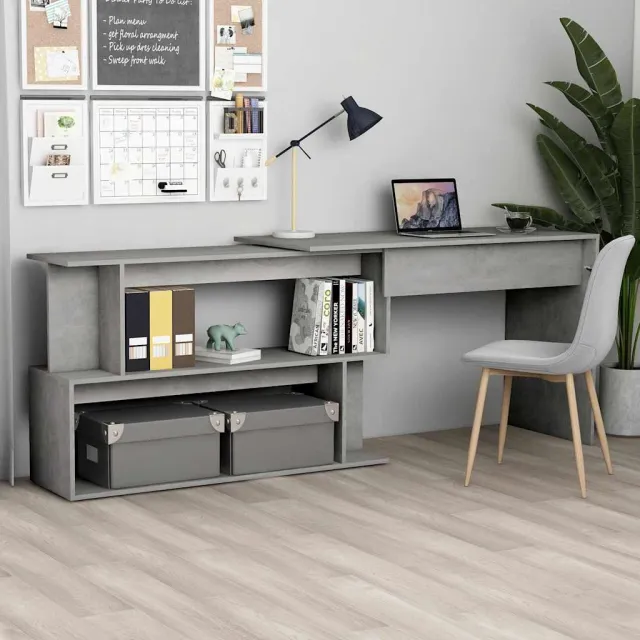 vidaXL Hoekbureau 200x50x76 cm bewerkt hout betongrijs grijs, foto 2