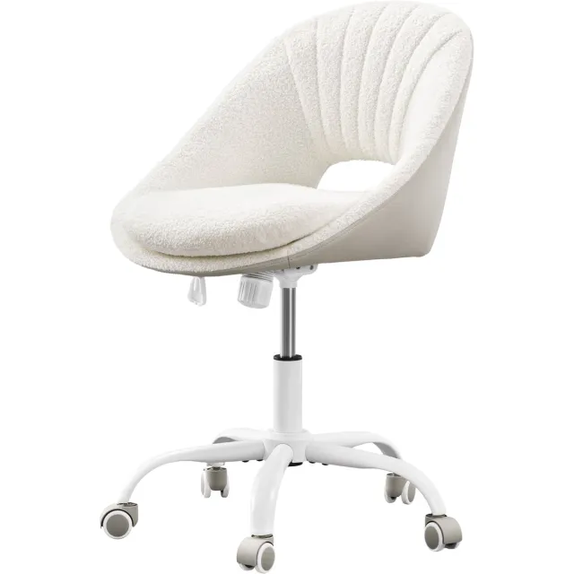 HILINSIE Bureaustoel, Ergonomische bureaustoel,bureaustoelen voor volwassenen,360 graden draaibaar, Voor Thuiswerkplek Van Ademende Sherpastof En Polyurethaan, Geschikt Voor Slaapkamer, Kantoor En Woonkamer, Beige-Wit Beige en wit