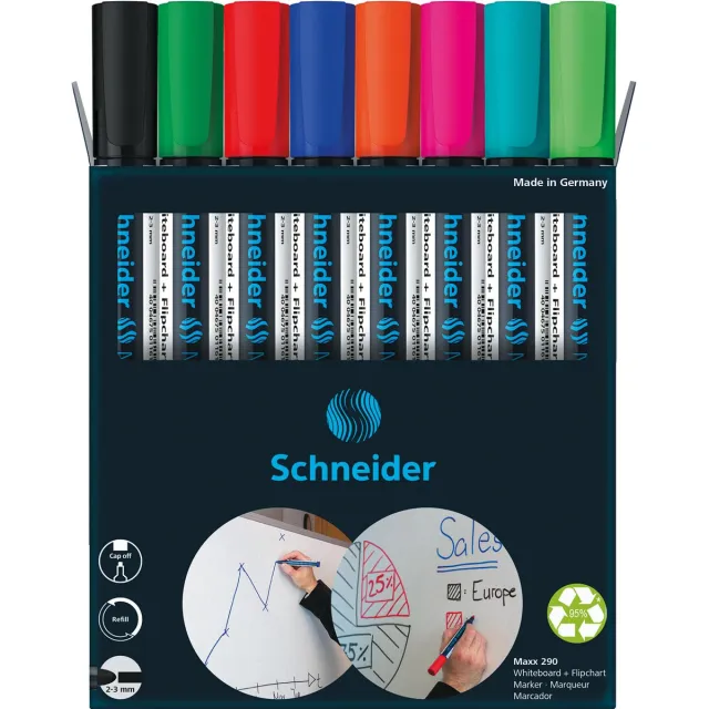 Schneider Maxx 290 whiteboardmarker, 6 + 2 gratis, assorti blauw