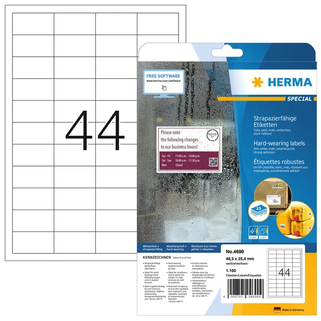 Herma Etiket HERMA 4690 48.3x25.4mm weerbestendig wit 1100 stuks