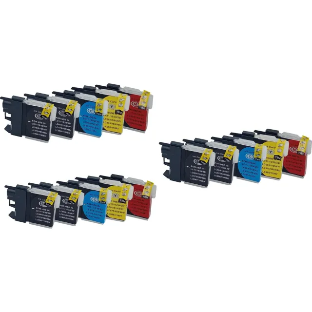 KATRIZ huismerk inkt voor|Brother /LC980/LC985/LC1100/LC1100H| 6xblack+3x Cyan +3x Magenta + 3x Yellow|29ml | ( 15stuks) Zwart, Cyaan, Magenta, Geel