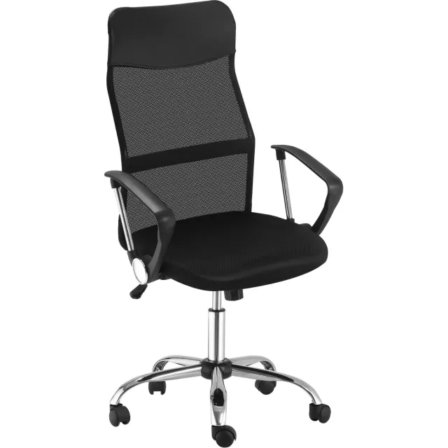 Rolipo bureaustoel - ergonomische bureaustoel - mesh rugleuning - hoogte verstelbaar 50-59,5 cm - draaistoel 360° - wipfunctie - kantoorstoel met armleuningen - zwart - 63 x 65 x 109-119 cm