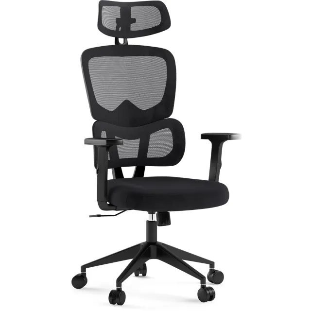 SENSE7 Veno Ergonomische Bureaustoel van Mesh - 2-Delige Rugleuning - Lendensteun & Hoofdsteun - Tot 120kg - Zwart
