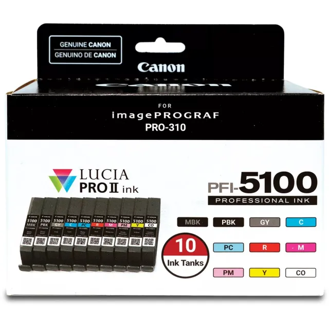 Canon PFI-5100 Multipack inktcartridge 10 stuk(s) Origineel Normaal rendement Cyaan, Mat Zwart, Zwart Cyaan;Mat Zwart;Zwart