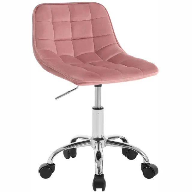 Klarven Bureaukruk Roze - Bureaukruk met Rugleuning - Bureaukruk op Wieltjes - Office Stool - Ergonomisch, 360 Graden Draaibaar - Hoogte Verstelbaar - Fluwelen Zitting - Max. 150 kg - 51x44x24cm