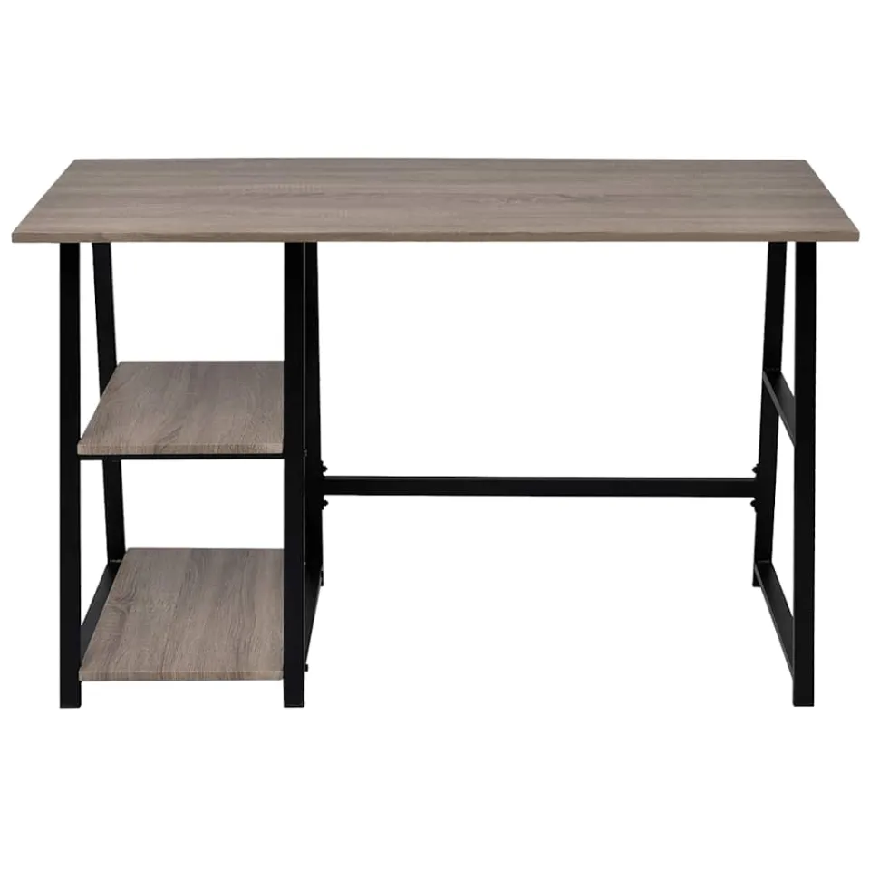 vidaXL Bureau met 2 schappen grijs en eikenkleurig