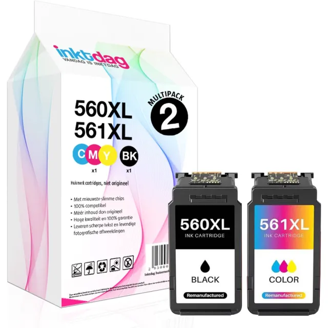 inktdag 560 561 XL Ink Cartridges Replacement for Canon PG-560 CL-561, canon 560/561 Compatible with Canon PIXMA TS5350i TS7450i TS5351i TS7451 TS5350 TS5350a TS5352 TS5353 TS5300 Series (Black+Colour, 2-Pack) PG-560XL (zwart)