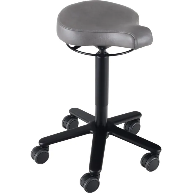 Wesjon Biker zadelkruk leer Steel - zwarte gaslift en kruispoot - leder bekleding – kleur Steel