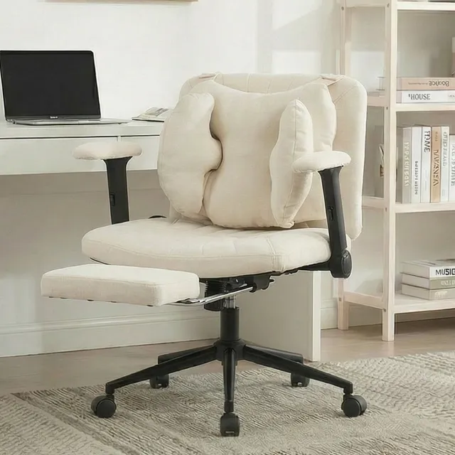CHICFURN Bureaustoel - Verstelbare hoogte - Met voetsteun - Beige
