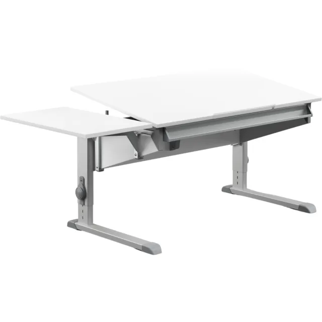 Moll World Moll Sprinter Kinderbureau - Met lade - In hoogte verstelbaar - Kantelbaar blad - Ergonomisch en meegroeiend bureau - Voor schoolkinderen - Wit/Grijs