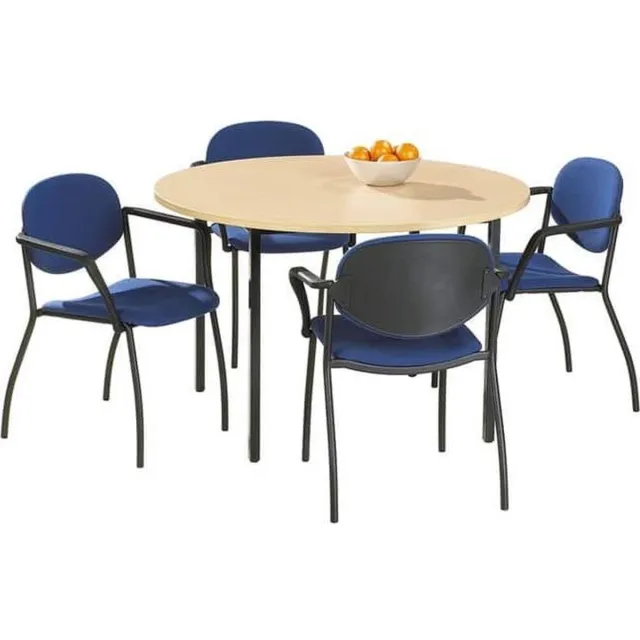 ABC Kantoormeubelen Ronde vergadertafel of kantoortafel Kubus 120 cm bladkleur Halifax Eiken framekleur Wit (RAL9010) Wit (RAL9010)/Halifax Eiken