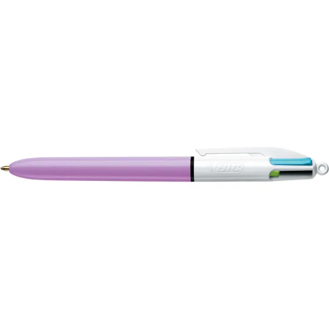 Bic Colours Fun 4-kleurenbalpen, medium, pastel inktkleuren, lichaam pastelroze azuur