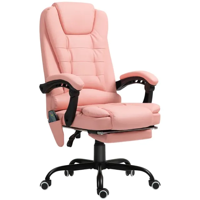 ZYLARO Ergonomische Bureaustoel met 7 Massagepunten - Massagestoel - In Hoogte Verstelbaar - 360° Draaibaar - 90-155° Kantelbare Rugleuning - met Voetensteun - Kantoorstoel - Gamestoel - Volwassenen Stoel - Computerstoel - Roze