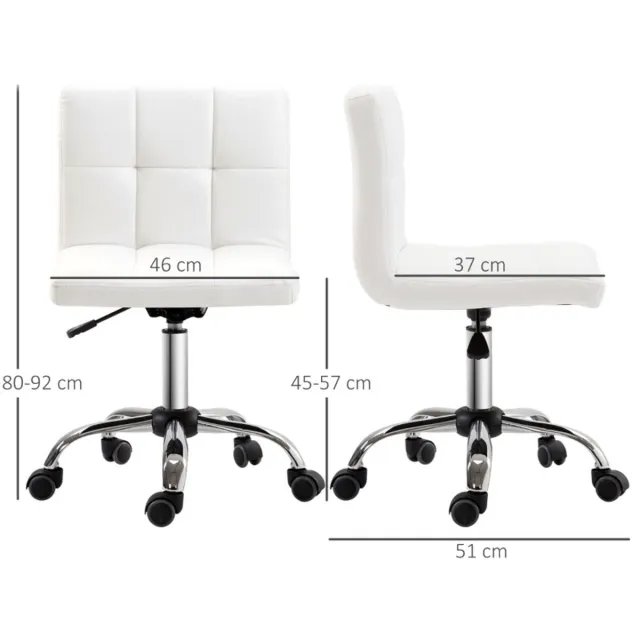 MEUNIQ bureaustoel zonder armleuningen wit kunstleer 51 x 46 x 92 cm, draaibare in hoogte verstelbare computerstoel met 5 nylon wielen voor kantoor of werkkamer