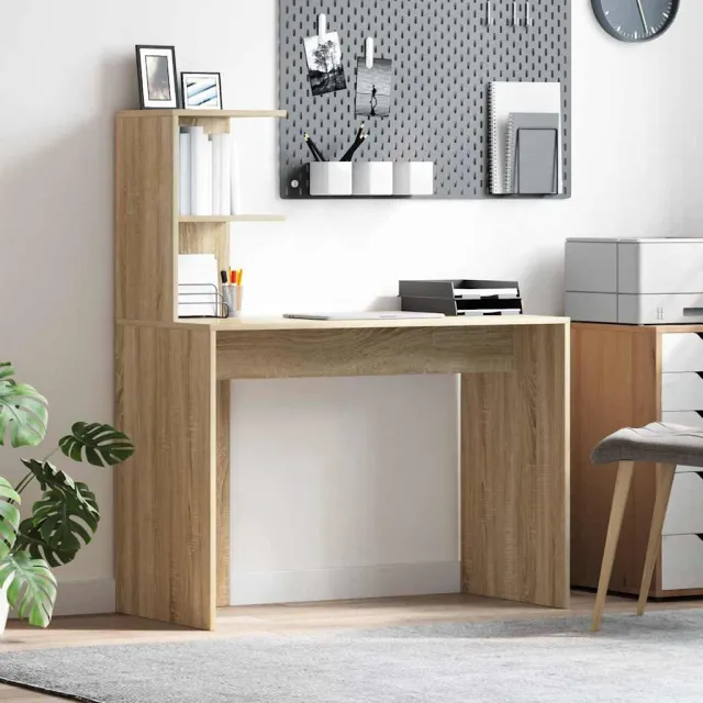 vidaXL Bureau Sonoma Eiken 102 x 50 x 124 cm Bewerkt hout, foto 2