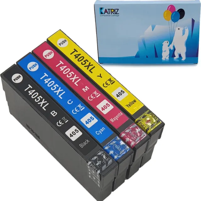 KATRIZ huismerk voor Epson 1x 405XL Zwart + 1x 405XL Cyaan + 1x 405XL Magenta + 1x 405XL | Geel |WorkForce Pro WF-3820 DWF / WF-3825 DWF / WF-4820 DWF / WF-4830 DTWF / WorkForce WF-7830 DTWF / WF-7835 DTWF / WF-7840 DTWF zwart/cyaan/magenta/geel