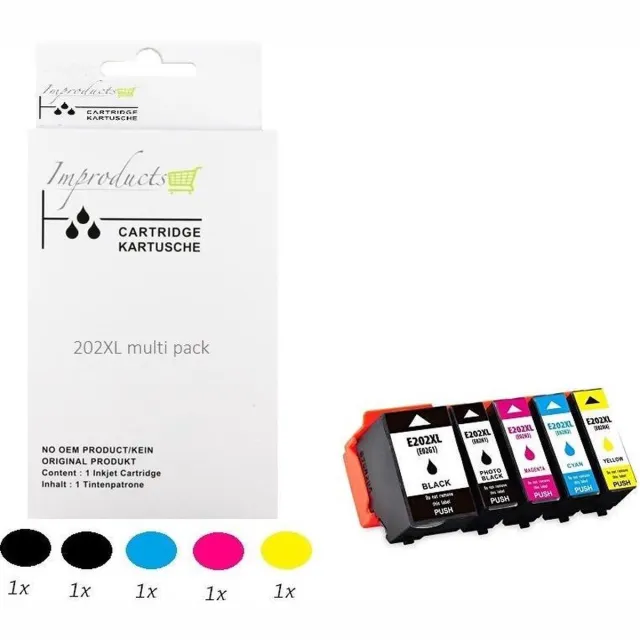 Improducts Inkt cartridges - Alternatief Epson 202XL / 202 5 stuks Multicolor - Zwart, Cyaan, Magenta, Geel + Zwart foto