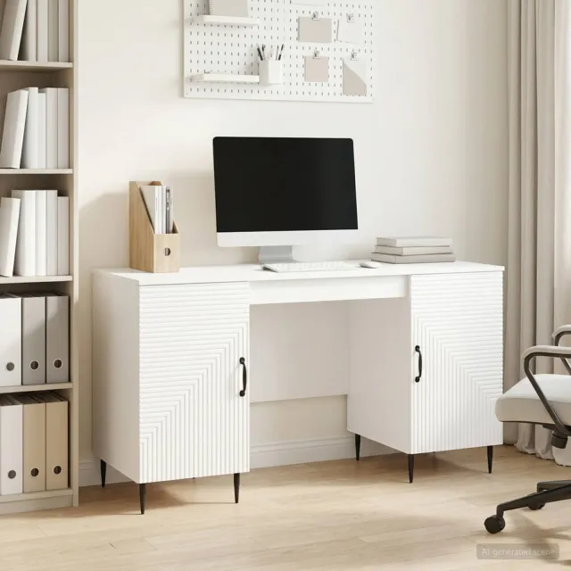 vidaXL Bureau Hoogglans Wit 142,5 x 50 x 75 cm Bewerkt hout, foto 2