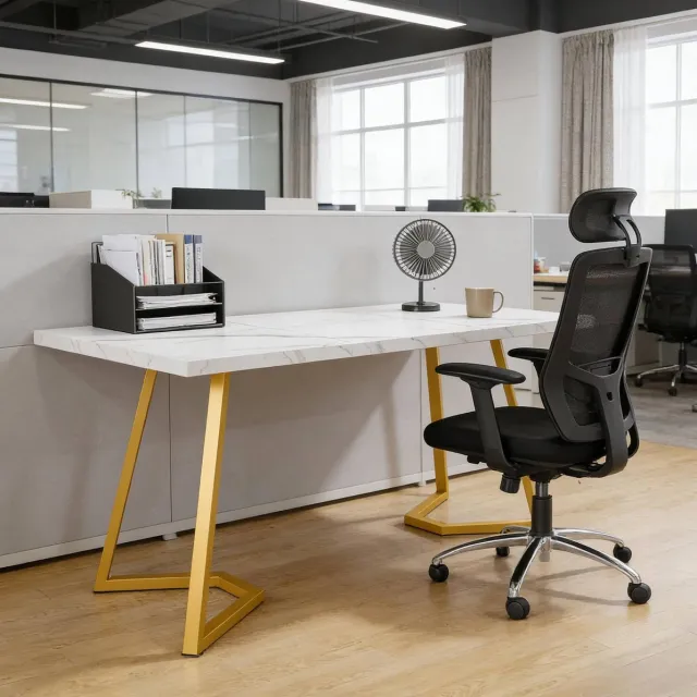 MODFU Bureau-Computertafel-Wit-Goud-Marmerlook-140x80x75 Cm