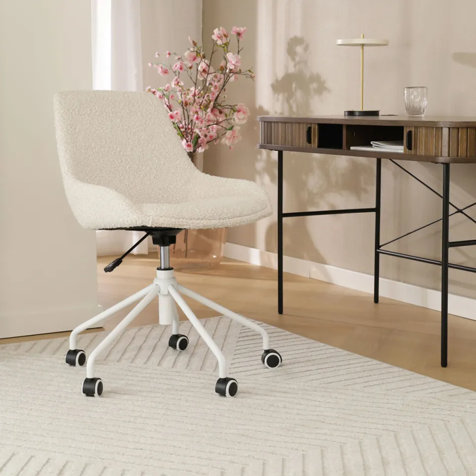 Nolon Nout-Isa bureaustoel bouclé beige - wit onderstel, foto 2