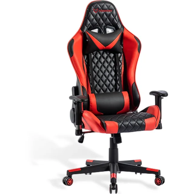 FOXSPORT Seven Comfort - Game Stoel - Gaming Stoel - Gaming Chair - Zwart - Bureaustoel Met Nekkussen & Verstelbaar Rugkussen - Instelbare Zithoogte Zwart rood
