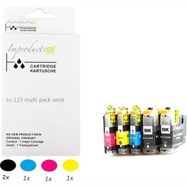 Improducts Inkt cartridges - Alternatief Brother LC-123 / 123 XL multi pack + zwart Multicolor - Zwart (2x), Cyaan, Magenta, Geel