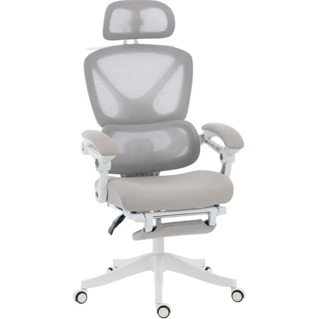 STILVORA Bureaustoel 71 x 70 x 129 cm - Verstelbare Hoofdsteun en Lendensteun - Met Voetensteun - Voor Kantoor en Thuis - Gaasstof - Lichtgrijs