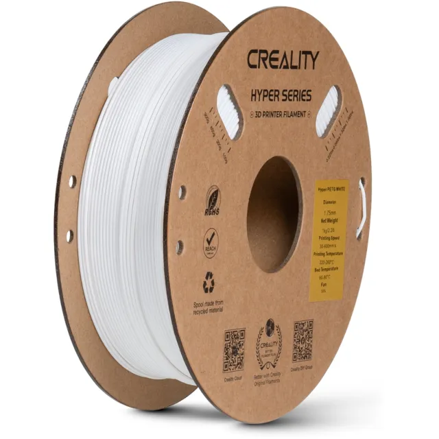 Creality Hyper PETG 3D-Printer Filament 1,75 mm - Universeel - 1 kg - Snel Printen tot 300 mm/s - UV- en Weerbestendig – Wit