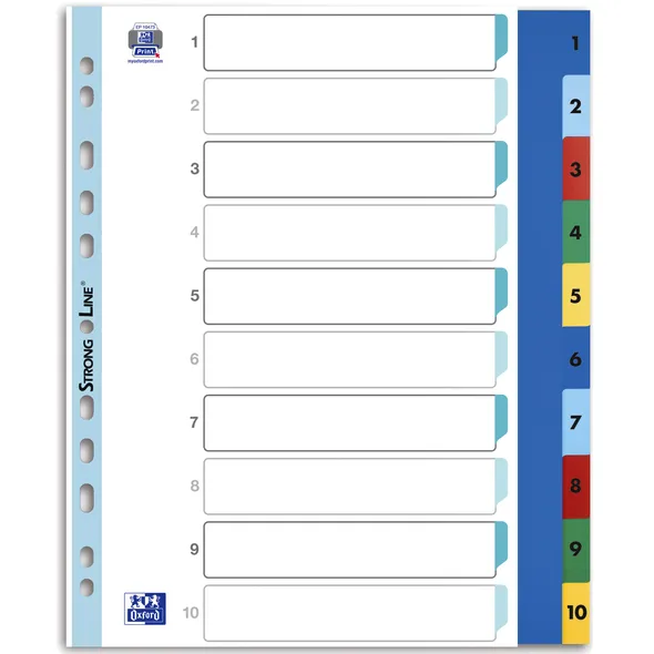 Tabbladen Oxford A4+ 11-gaats 1-10 PP kleur