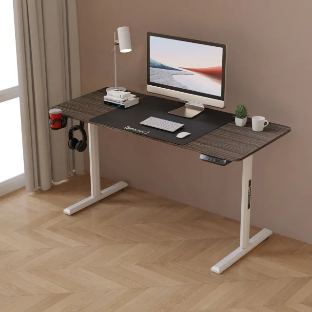pro.tec Bureau Hayward zit sta elektrisch verstelbaar houtkleurig houtkleurig donker wit en zwart