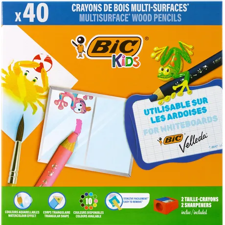 Bickids Kleurpotloden Bickids Multi Surface Class incl 2 puntenslijpers assorti 10 kleuren pak à 40 stuks