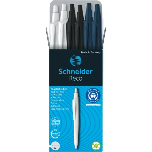 Schneider balpen Reco, medium, geassorteerde kleuren, doos van 6 stuks blauw
