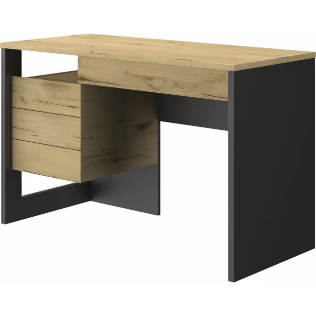 Diagone Bureau Rush 119cm, 1 Deur & 1 Lade - Eik Decor/zwart - Gautier - Diagone - Bureau - Bruin; Zwart - Spaanplaat