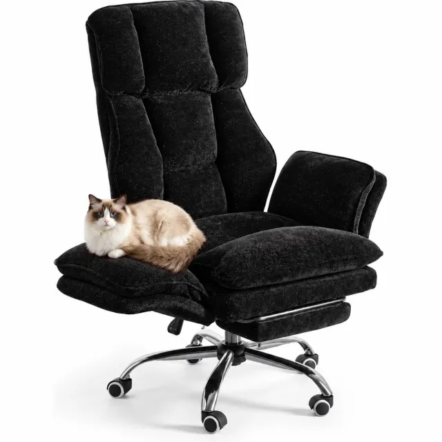 VILIMA Luxe bureaustoel - Zwart subtiel glitter - Ergonomische bureaustoel - Gamestoel - Draaibaar - Voetensteun - Wieltjes