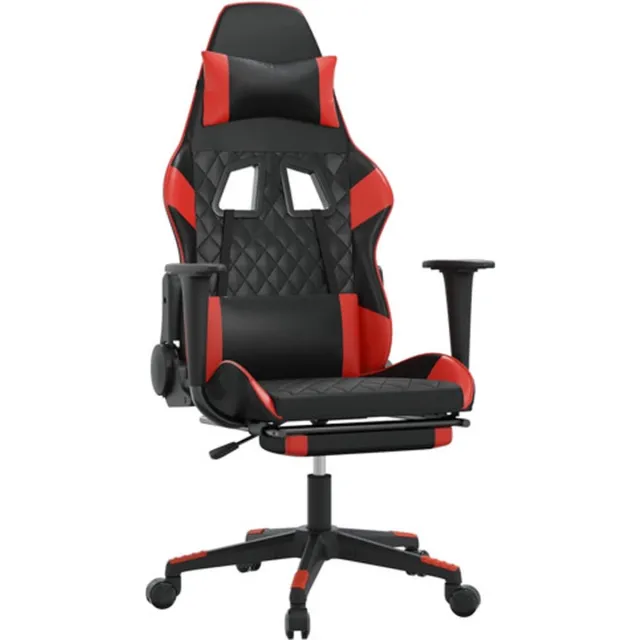 vidaXL Massage - gamestoel - met - voetensteun - kunstleer - zwart - en - rood zwart en rood
