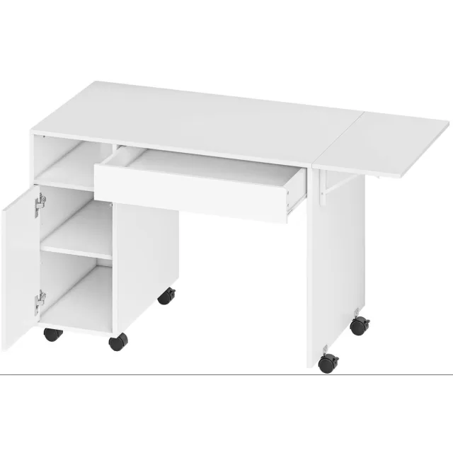 GranMaison Inklapbaar Bureau - Met Wielen – Computerbureau -Uitschuifbaar Bureau met Opbergruimte –Thuiswerk Bureau – Opklapbaar Bureau voor Kleine Ruimtes – Wit