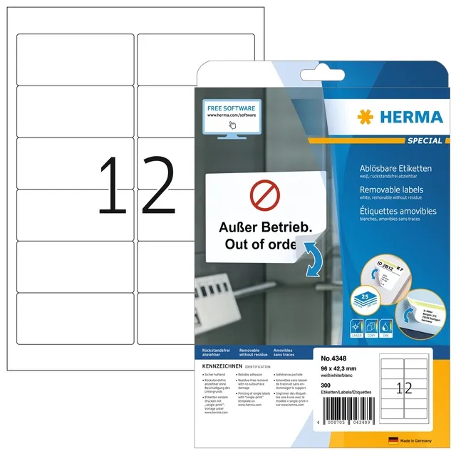 Herma Etiket HERMA 4348 96x42.3mm wit 300 stuks