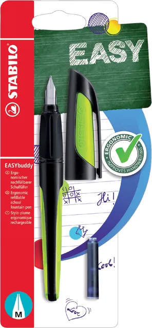 Stabilo Vulpen STABILO Easybuddy rechtshandig M zwart/lime blister à 1 stuk