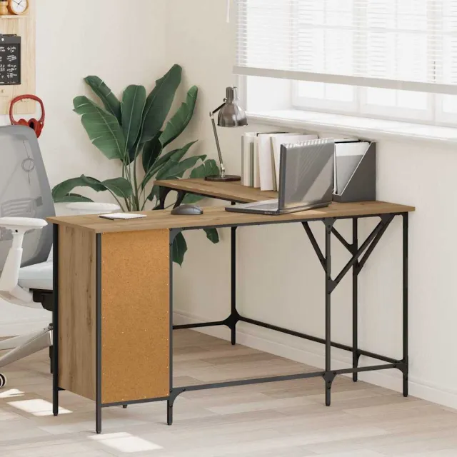 vidaXL Bureau Artisan Eiken Bewerkt hout 141 x 141 x 75 cm Bruin