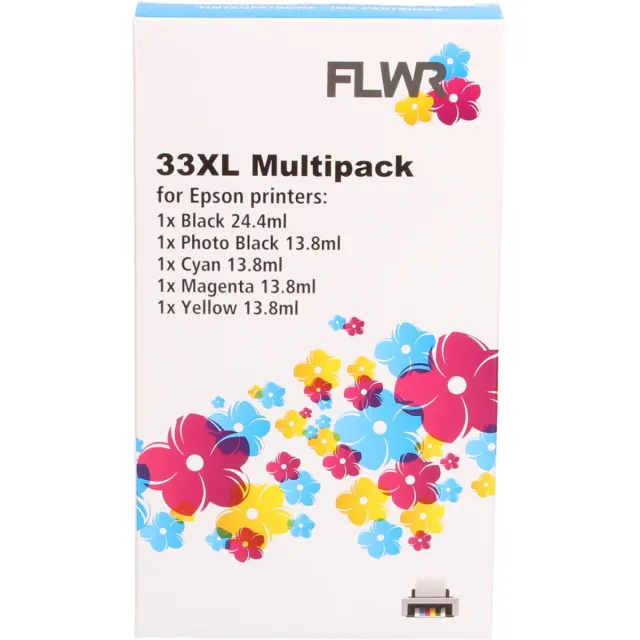 FLWR Inktcartridge / 33XL / 5-pack Zwart & Kleur - Geschikt voor Epson zwart en kleur