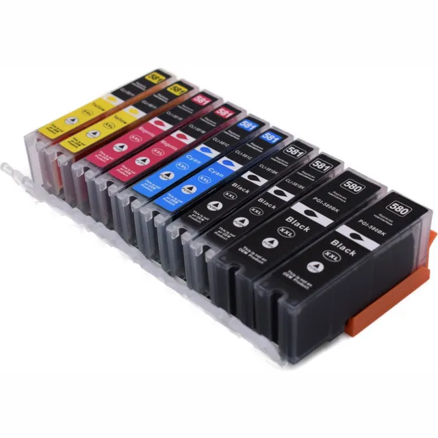KATRIZ Huismerk Inkt PGI-580XXL / CLI-581XXL – 10 Stuks – Compatible voor Canon PIXMA TS8350 / TR8550 / TS6250 / TS8150 / TS705 – Extra Hoge Capaciteit – Alternatief voor Canon Cartridges Zwart, Foto Zwart, Cyaan, Magenta, Geel