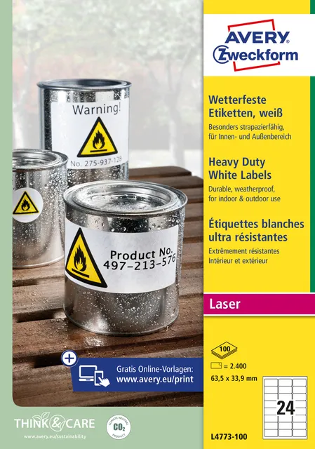 Avery Zweckform Etiket Avery L4773-100 63.5x33.9 2400 stuks
