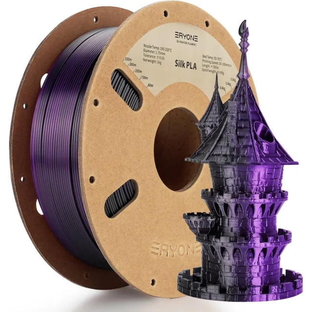 Eryone Duo silk - Black + Purple - PLA Filament - 1Kg 1,75mm - Voor 3D-printer en 3D-pen - Zwart en Paars