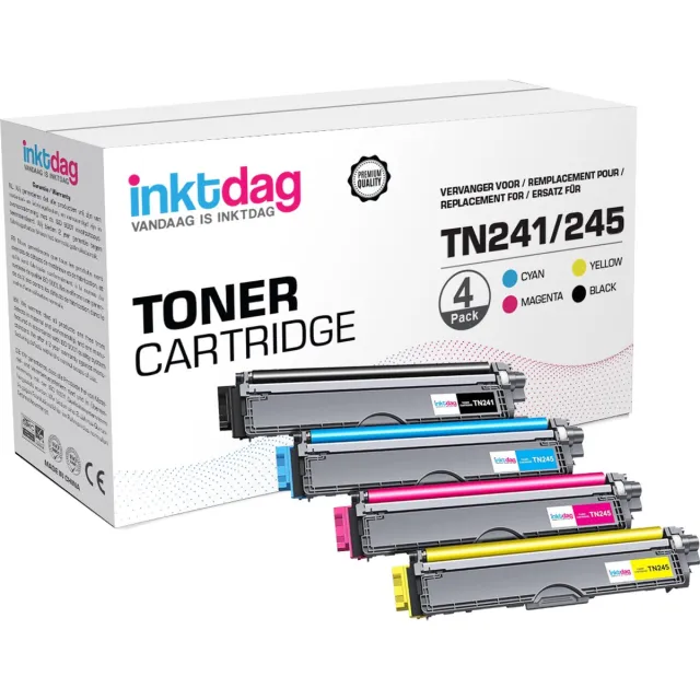 inktdag toner cartridge voor Brother TN-241/TN241 BK, TN-245 C, TN245 M, TN245 Y Multipack (4 stuks) geschikt voor printers Brother DCP-9015 CDW , DCP-9020 CDW Brother HL-3140 CW , HL-3150 CDW , HL-3170 CDW Brother MFC-9140 CDN, 9330 CDW, 9340 CDW Zwart